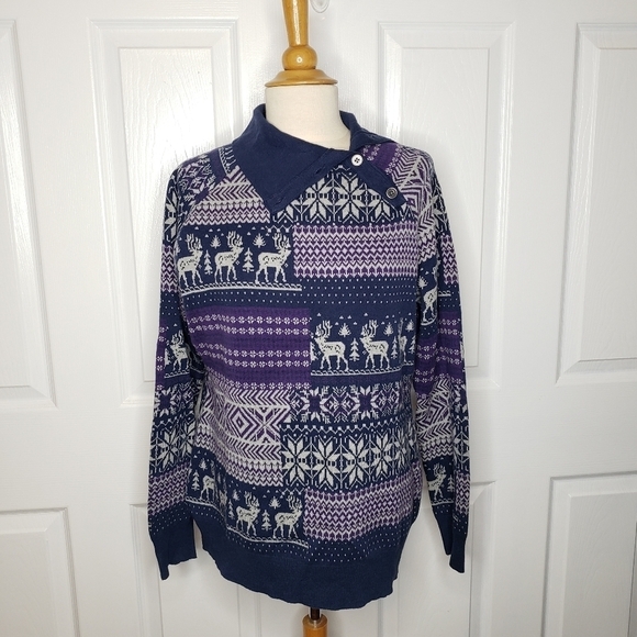 Woolrich Nordic Scandinavian Fair Isle Asymmetrical Button Neck Sweater M - Picture 11 of 11